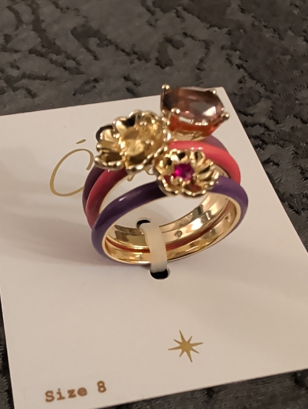 Covet Stacking Rings Lot; 7 Enameled Gold-toned w/ Colored Stones - Picture 8 of 14